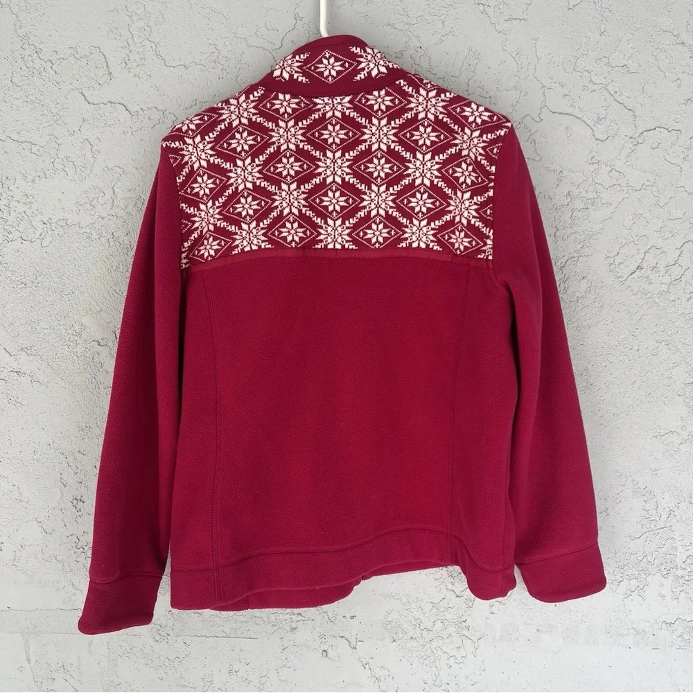 L.L. Bean Red Fair Isle Fleece Zip Jacket